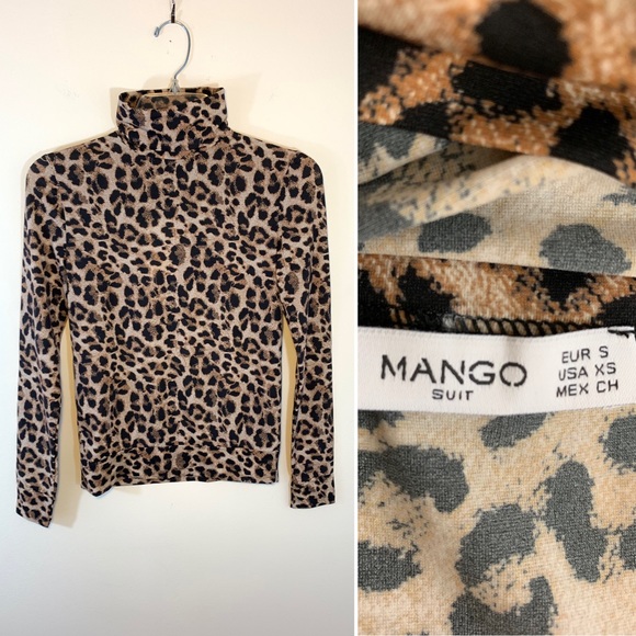 Mango Tops - Mango Suit leopard turtleneck. Size XS